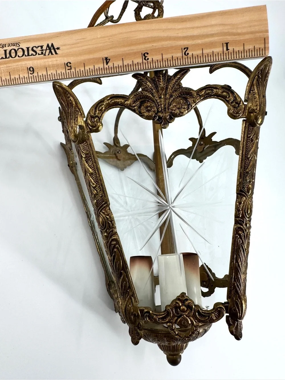 Antique French Rococo Style Brass Birdcage Lantern Pendant Light